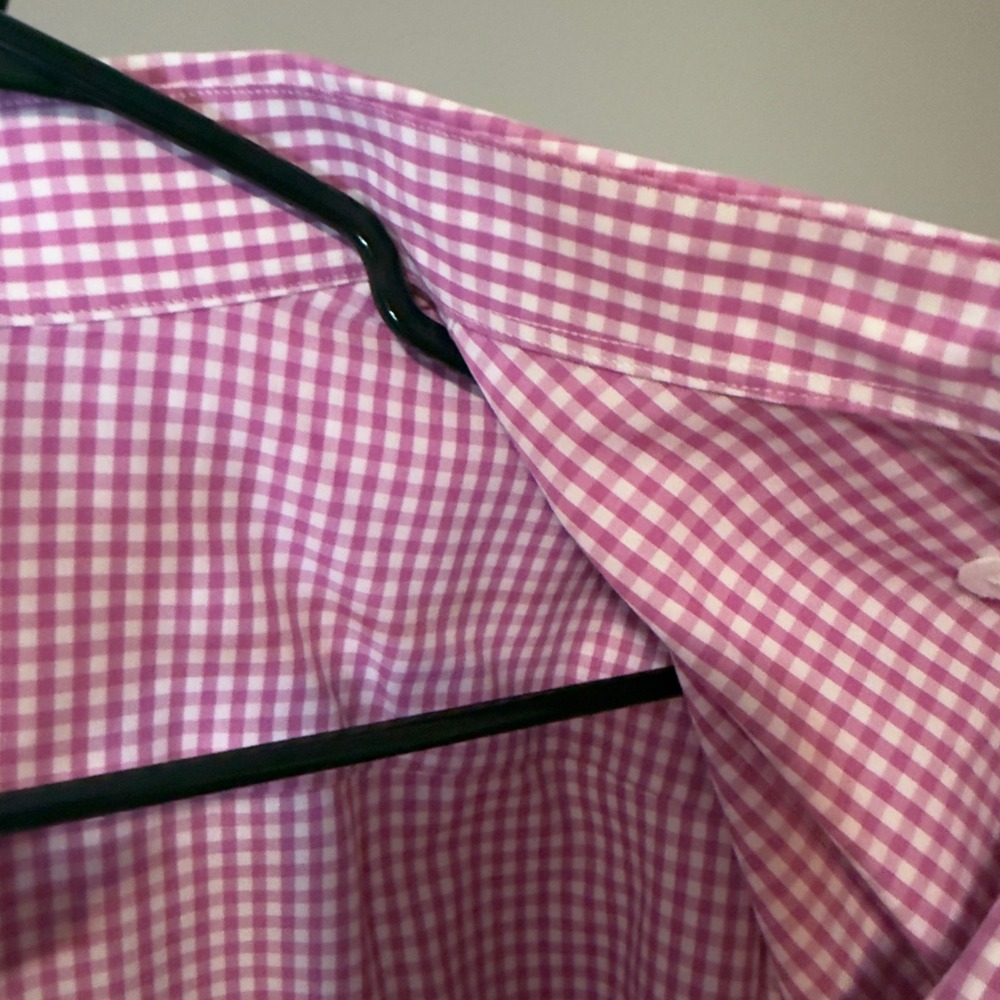 Brooks Brothers Non-Iron Gingham Shirt Mens L Fuchsia White Traditional Fit Polo - Picture 6 of 10